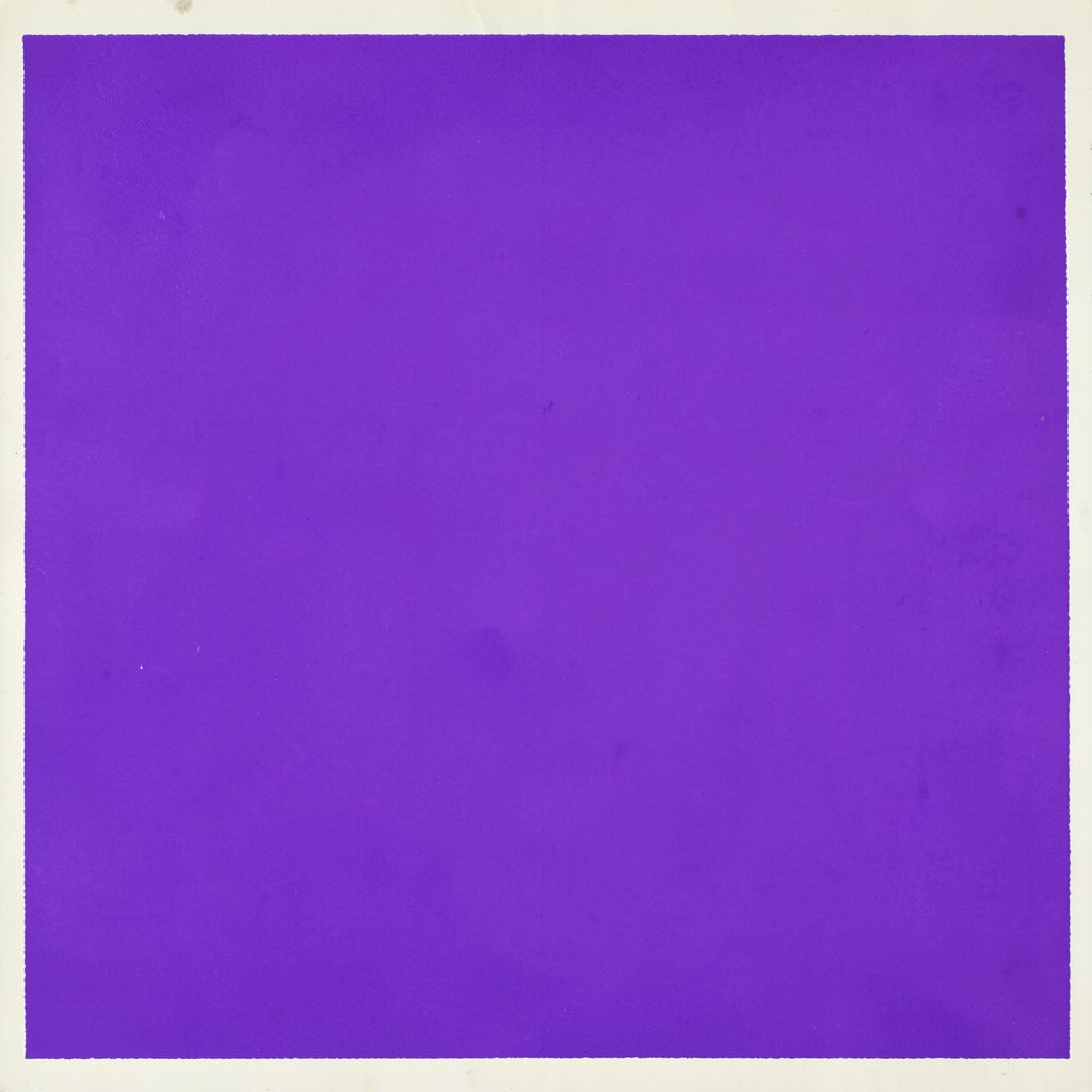 Soft matte gouache painting in violet and lavender tones showing an abstract auditorium with curved seating rows and a softly lit stage, evoking a scientific congress atmosphere without identifiable people or text.